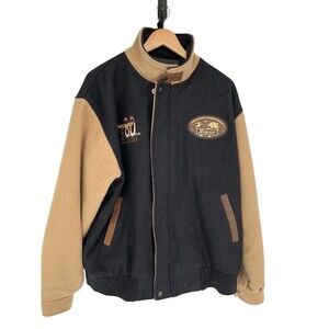 Choko Motorsports Jacket Men's Size Large Black Tan Wool Blend Snap On 80 Years